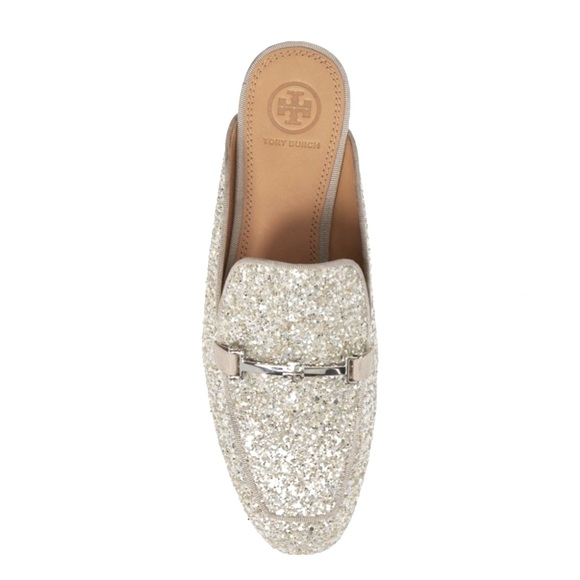 TORY BURCH Amelia Glitter Silver Mules - Picture 3 of 8